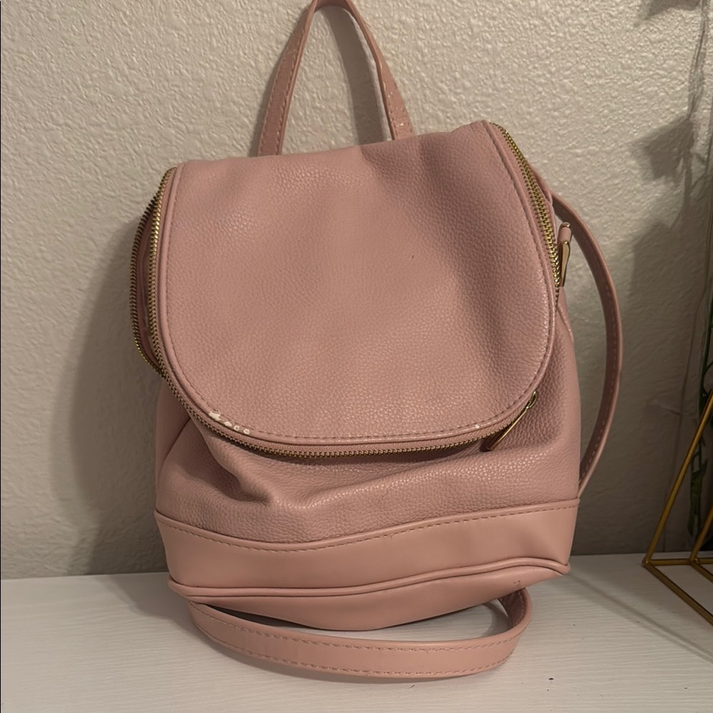 Blush Pink Faux Leather Backpack